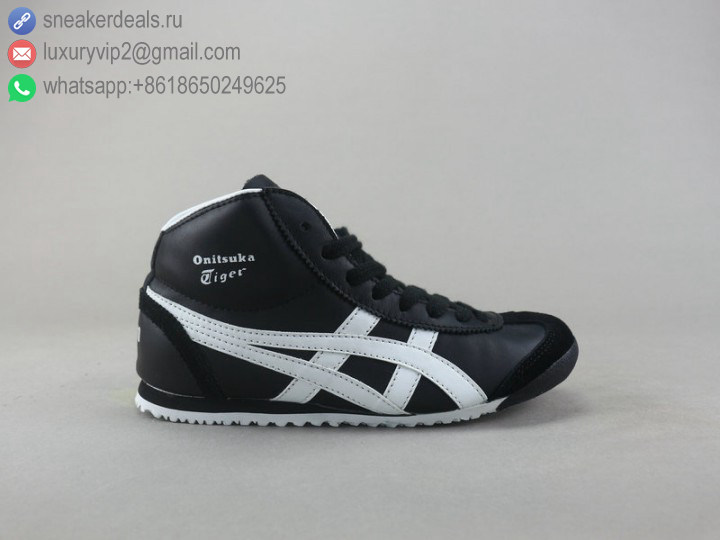 ONITSUKA TIGER MEXICO MID RUNNER HIGH BLACK WHITE UNISEX LEATHER SKATE SHOES